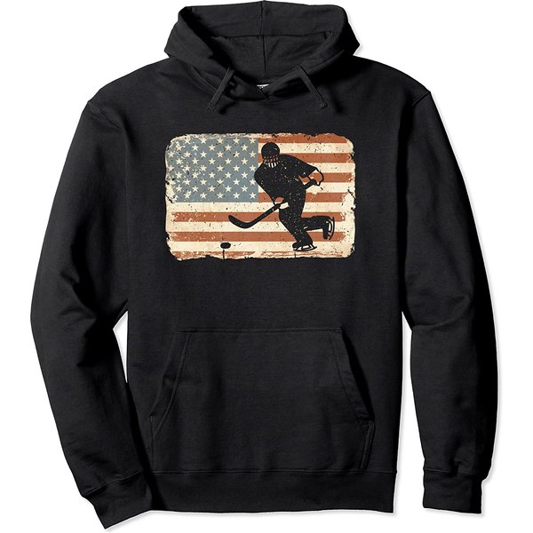 Vintage Ice Hockey Hoodie American Flag Usa Sweatshirt-image