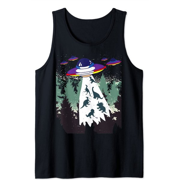 Funny Ufo Space Alien: Forest Dinosaur Abduction Tank Top-image