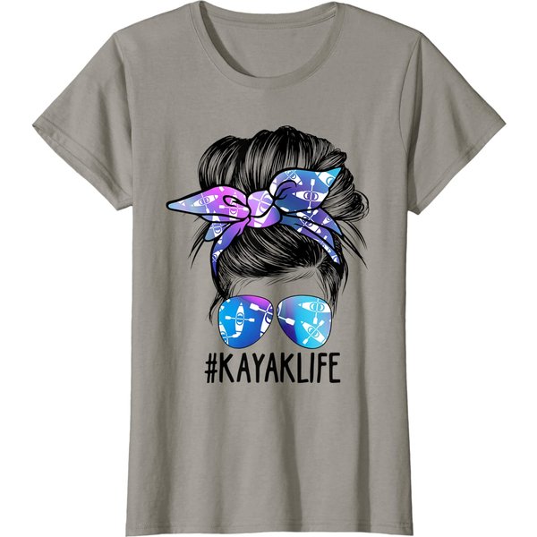 Womens Xln Messy Bun Kayak Mom Kayaking Boating Lover T-Shirt-image