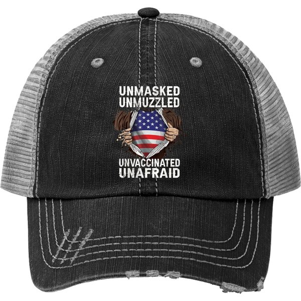 Fathers Day Gift Unmasked Unmuzzled Unvaccinated Unafraid Trucker Hat-image