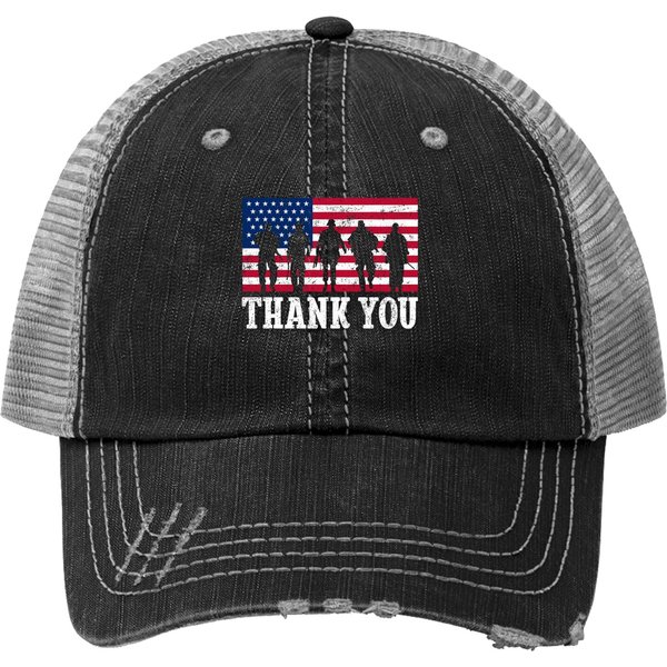 Patriotic American Flag Thank You Girls Boys Trucker Hat-image