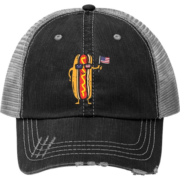 Hotdog Sunglasses American Flag Trucker Hat-image