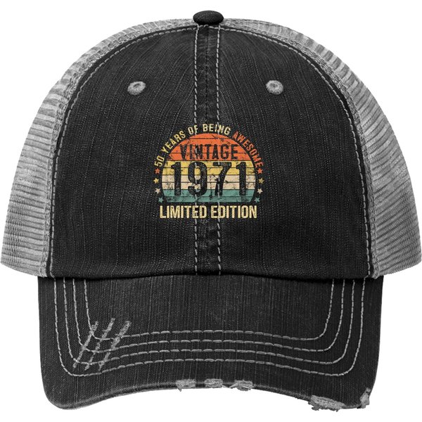 50Th Birthday Vintage 1971 Limited Edition 50 Year Old Gifts Trucker Hat-image