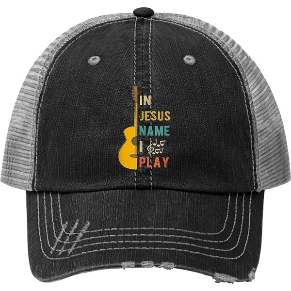 In Jesus Name I Play Guitar Trucker Hat-image