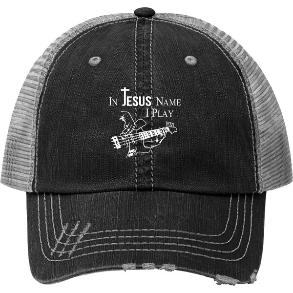 In Jesus Name I Play Guitar Christian Guitar Player Trucker Hat-image