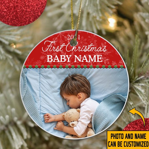 Baby's First Christmas Ornament Ceramic Circle Custom Ornament-image