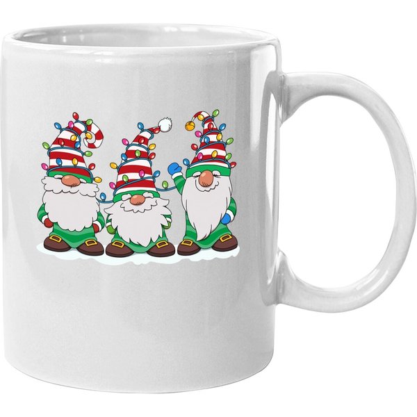 Three Gnomes With Hats Beards Christmas Tree Lights Coffee Mug-image