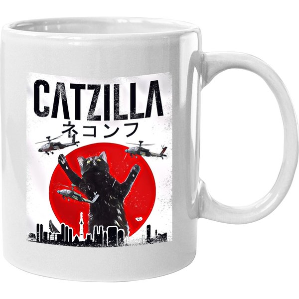 Vintage Catzilla Japanese Sunset Style Cat Coffee Mug
