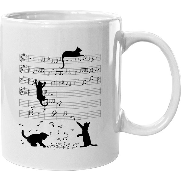 Cat Kitty Playing Music Note Clef Musician Art Coffee Mug