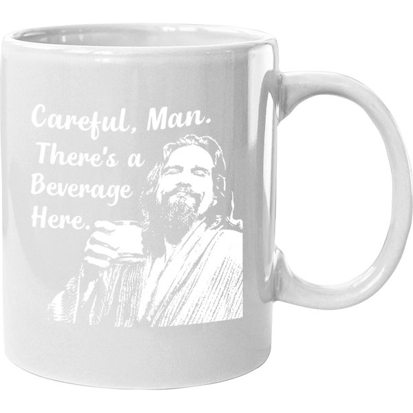 Big Lebowski Coffee Mug Funny Movie Quote Mug Vintage 90S The Dude Abides Careful Man There's A Beverage Here-image