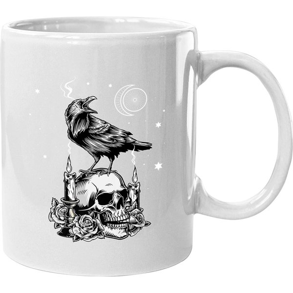 Black Crow Raven Skull Tarot Card Occult Aesthetic Gothic Coffee Mug-image
