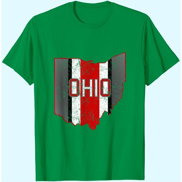 State Of Ohio Pride Striped Red White Distressed Graphic T Shirt-image