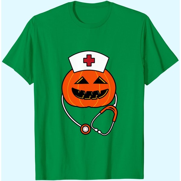 Pumpkin Face Nurse Jackolantern Halloween T Shirt-image