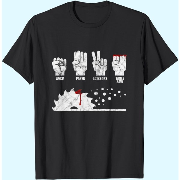 Rock Paper Scissors Table Saw Woodworking Carpenter T-Shirt-image