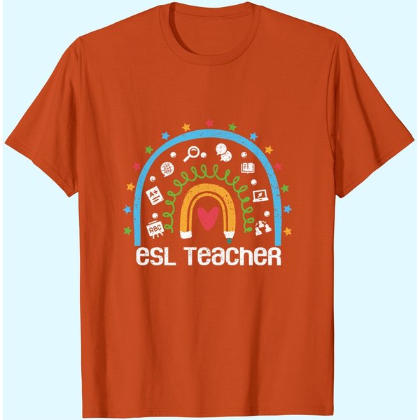 Esl Teacher Rainbow Back To School English Second Language T-Shirt-image