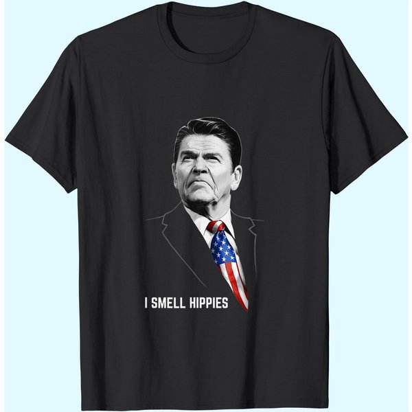I Smell Hippies | Funny Ronald Reagan Conservative Merica Us T-Shirt-image