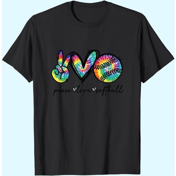 Peace Love Softball Tie Dye Cute Softball Lovers T-Shirt-image
