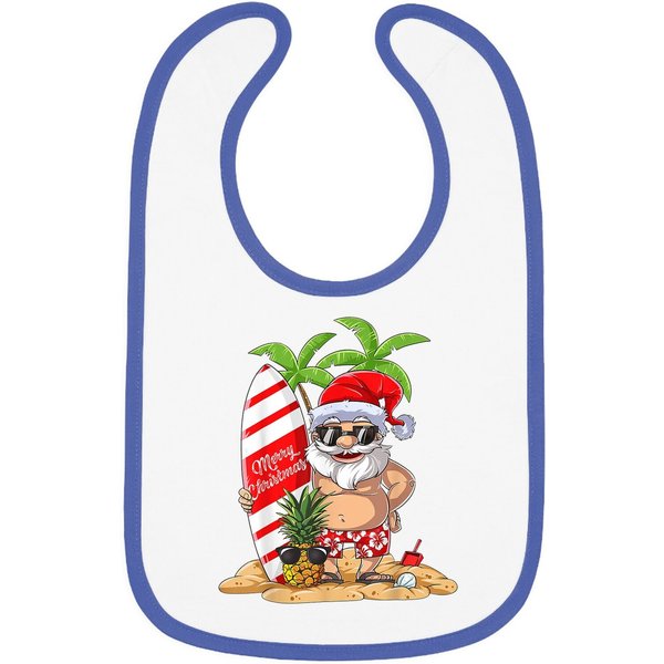 Christmas Santa Hawaiian Surfing Baby Bib-image