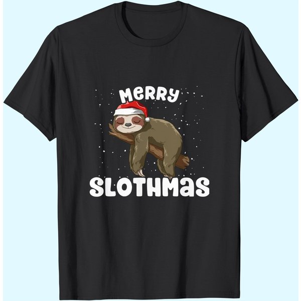 Merry Slothmas Sloth Christmas Santa Sloth Lovers Christmas T-Shirt-image
