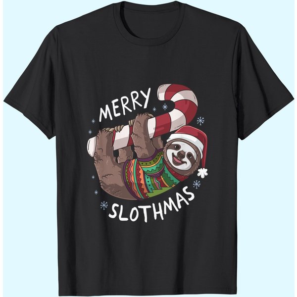 Sloth Merry Slothmas Christmas Stocking Stuffer Gift T-Shirt-image