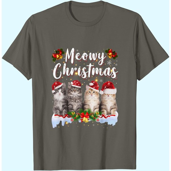 Cat Meowy Family Matching Christmas T-Shirt-image