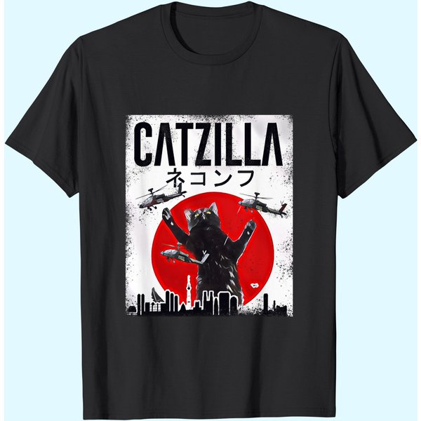 Vintage Catzilla Japanese Sunset Style Cat T-Shirt-image