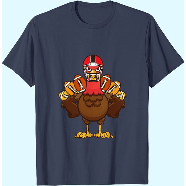 Cool Thanksgiving Football Gobble Player Turkey Gift T-Shirt-image