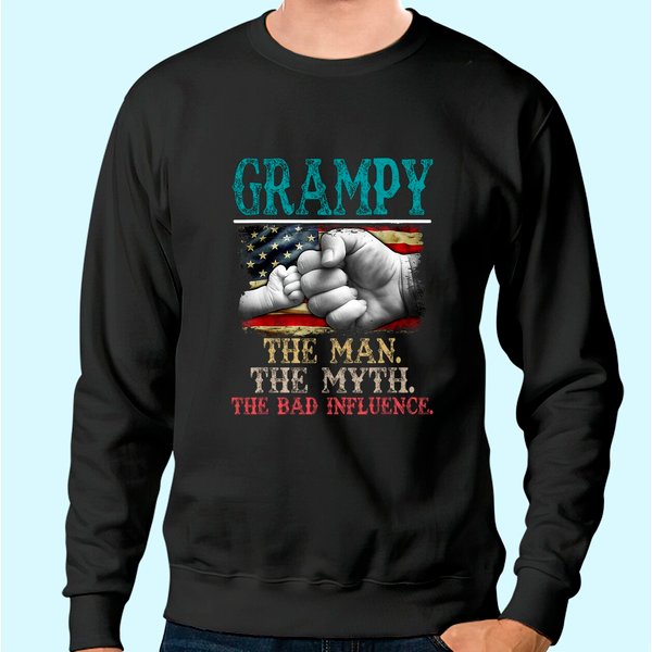 Mens Grampy The Man The Myth The Bad Influence American Flag Sweatshirt-image