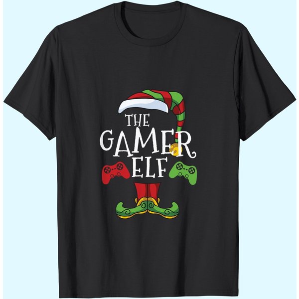 Gamer Elf Family Matching Christmas Funny Gaming Pajama Pj T-Shirt-image