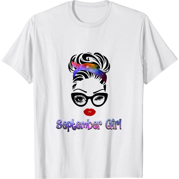 September Girl Women Face Wink Eyes Birthday T-Shirt-image