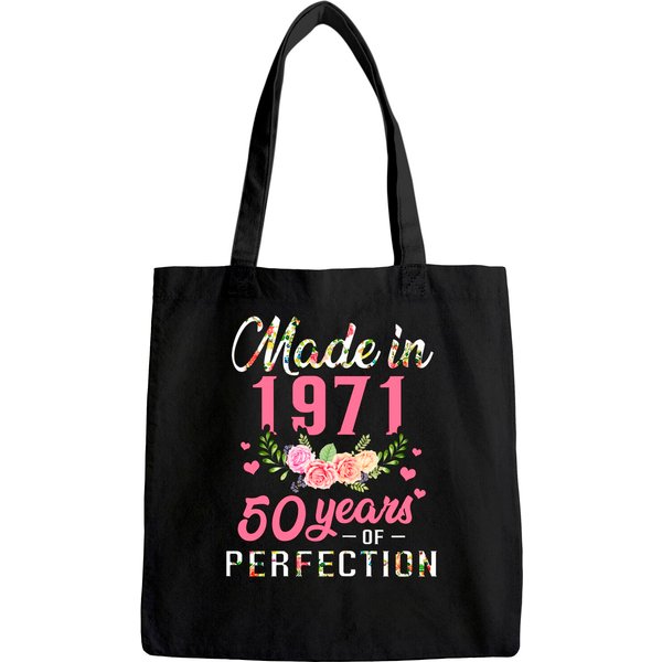Womens 50Th Birthday Gift Made In 1971, 50 Years Of Perfection Tote Bag-image