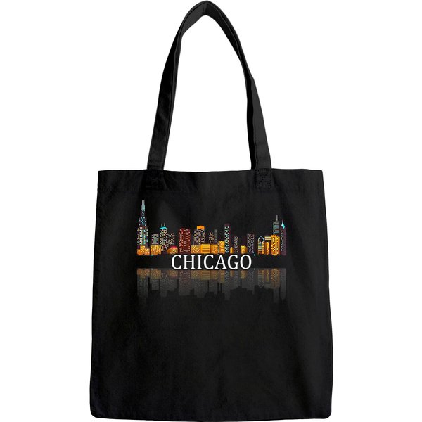 Chicago City Skyline Lights At Night Tote Bag-image