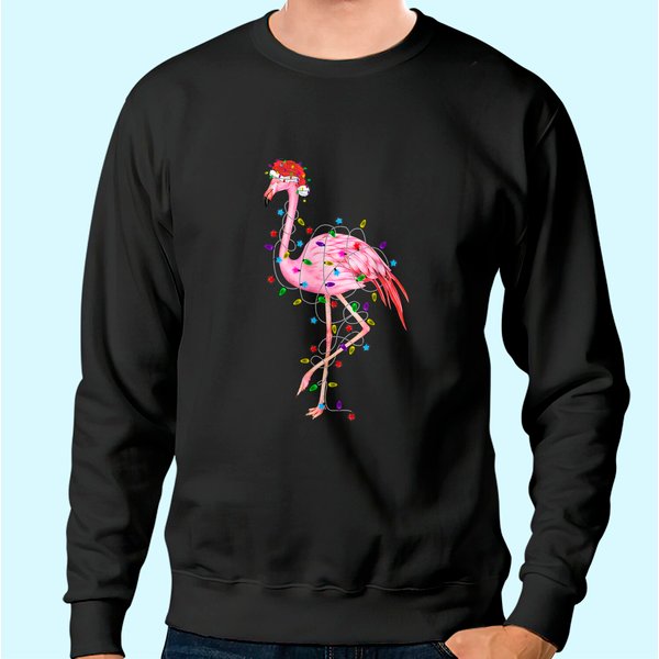 Flamingo Christmas Tree Lights Santa Pajamas Family Xmas Sweatshirt-image