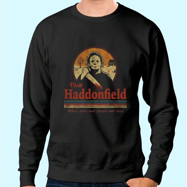 Visit Haddonfield New Halloween Michael Myers Mens Vintage Classic Sweatshirt-image