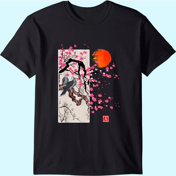 Vintage Sakura Blossom Japanese Cherry Scenery Gift Tee T-Shirt-image