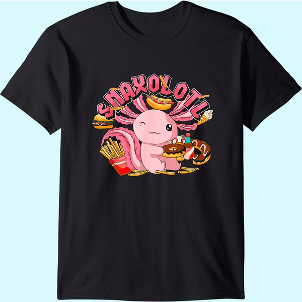 Snacks Salamander Mexican Amphibian Snaxolotl Axolotl T-Shirt-image