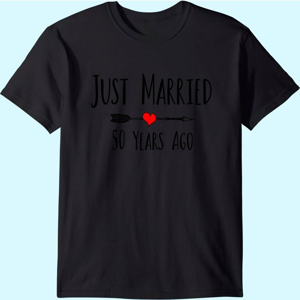 Just Married 50 Years Ago Husband Wife 50Th Anniversary Gift T-Shirt-image