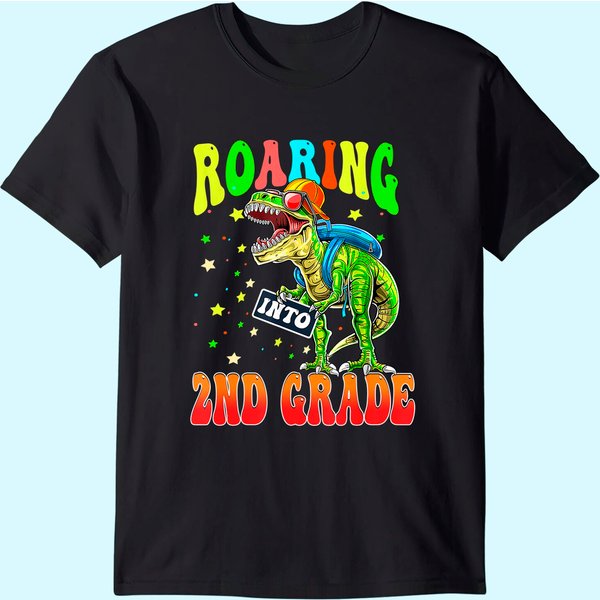 Roaring Into 2Nd Grade Dinosaur Back To School Boys T Shirt-image