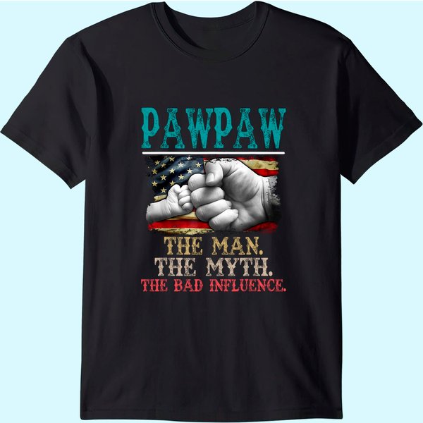 Mens Pawpaw The Man The Myth The Bad Influence American Flag T-Shirt-image