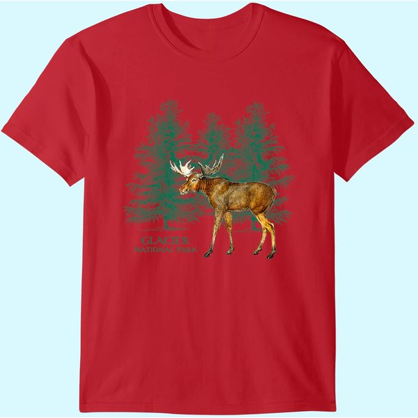 Glacier National Park Montana Moose Trees Vintage Look T-Shirt-image