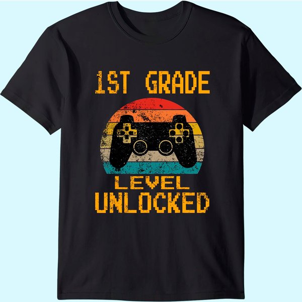 1St Grade Level Unlocked Gamer First Day Of School Boys T Shirt-image