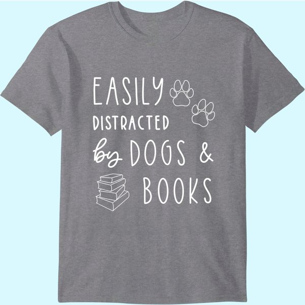 Funny Dog Easily Distracted Dogs Books T Shirt-image
