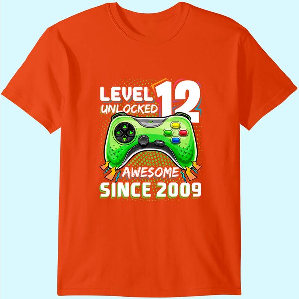 Level 12 Unlocked Awesome 2009 Video Game 12Th Birthday Gift T-Shirt-image