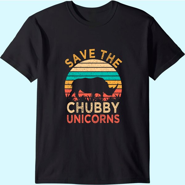 Save The Chubby Unicorns Vintage Funny Rhino Animal Rights T-Shirt-image