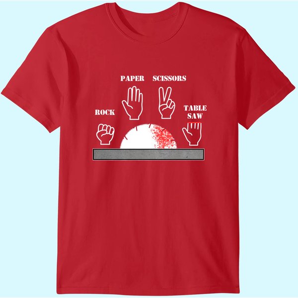 Carpenter Joke - Rock Paper Scissors Table Saw Cut Gag T-Shirt-image