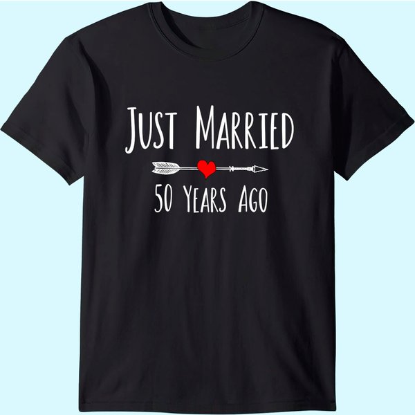 Just Married 50 Years Ago 50Th Husband Wife Anniversary Gift T-Shirt-image