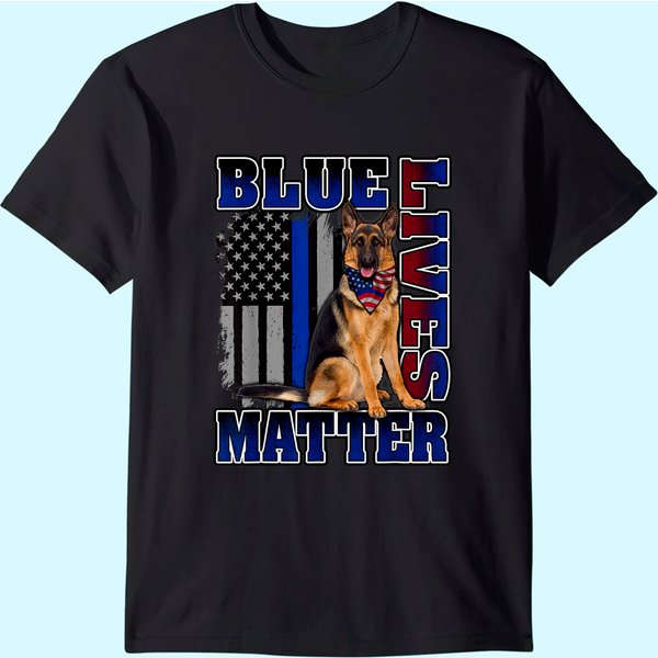 Police Officer K9 Dog Shirt Blue Lives Matter Blue Line Flag T-Shirt-image