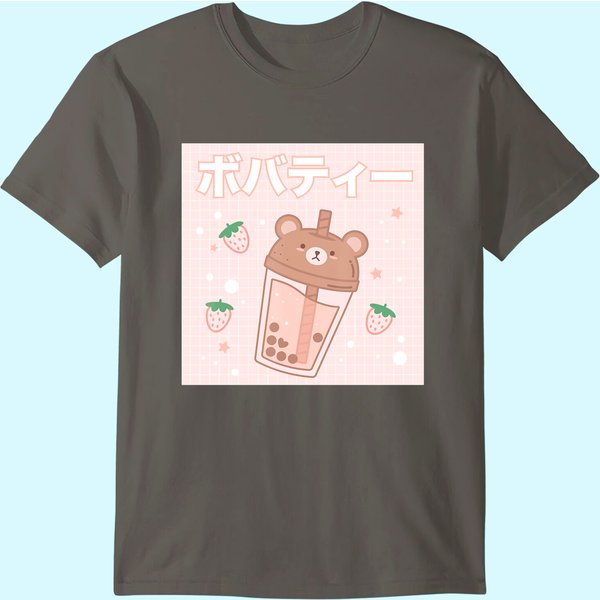 Bubble Milk Tea Boba Cute Bear Kawaii Aesthetic T-Shirt-image