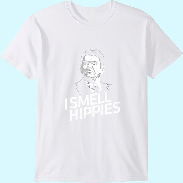 Vintage I Smell Hippies Funny Ronald Reagan T-Shirt-image