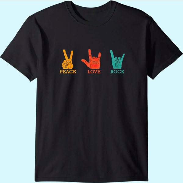 Womens Classic Peace Love Rock Vintage Tee Concert Band Rock Music T-Shirt-image